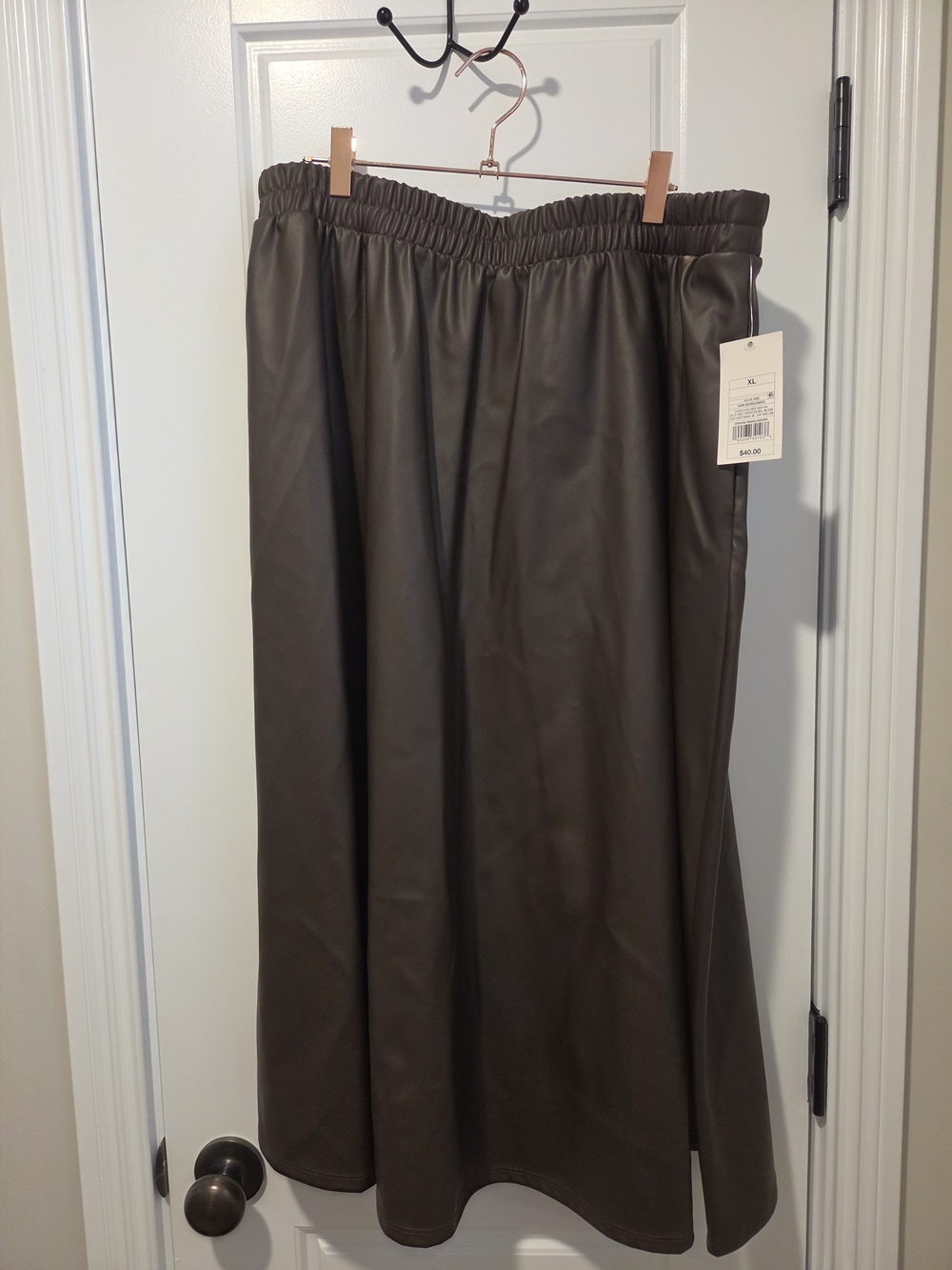 NWT a new day Chocolate Brown Faux Leather Maxi Skirt with Elastic Waist XL